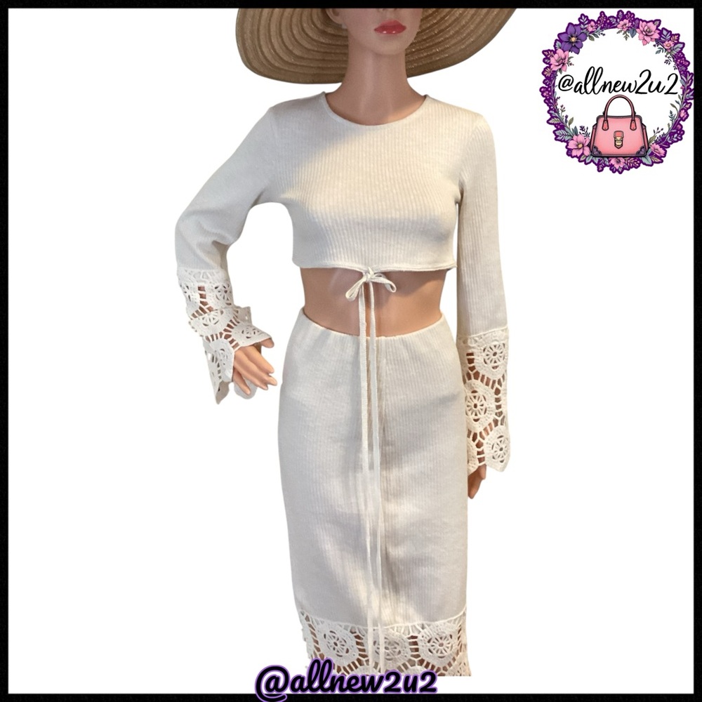 Zara Cream Knit Lightweight Sweater W / Lace Skirt Set Size S - Picture 7 of 16